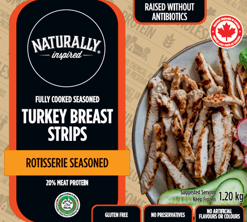 Lanières poitrines dindon assaisonnées et cuites